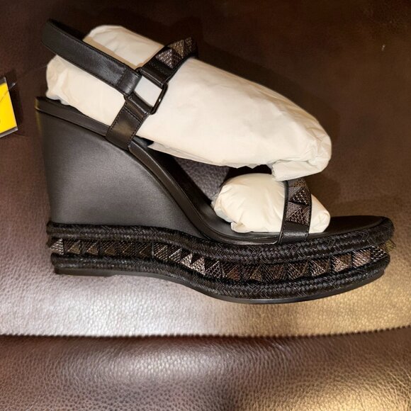 Christian Louboutin 110mm Pyraclou Metallic Spike Wedge Sandals - Size 38 - Picture 4 of 12
